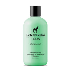 Pete & Pedro Clean Shampoo, botella de 8 oz, limpieza profunda y frescura diaria.
