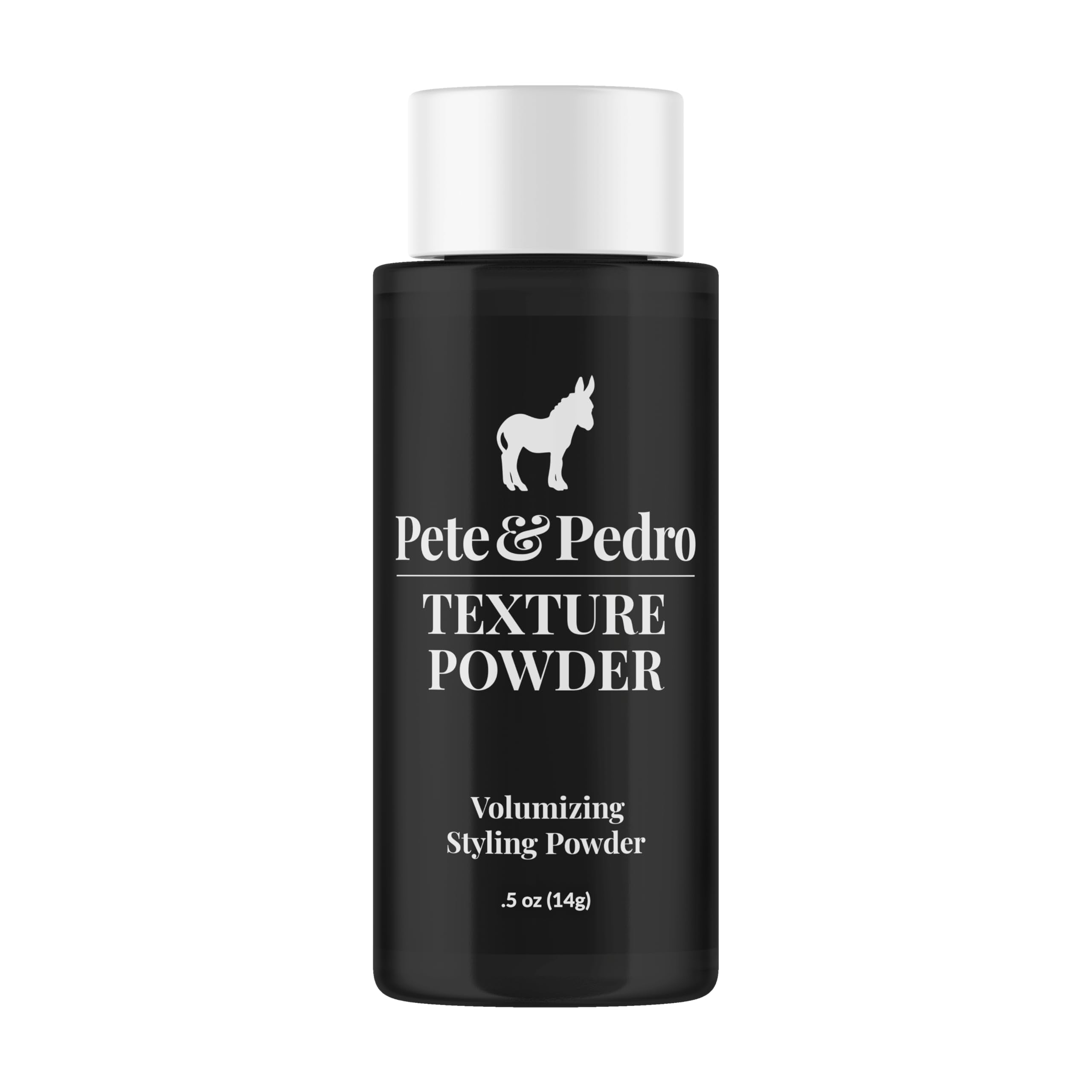 Pete & Pedro Texture Powder bottle front shows compact travel-size styling