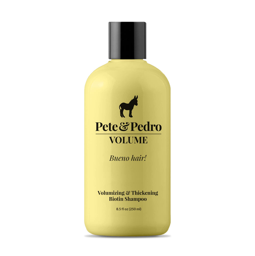 Pete y Pedro Volume Shampoo, botella; aporta volumen ligero al cabello.