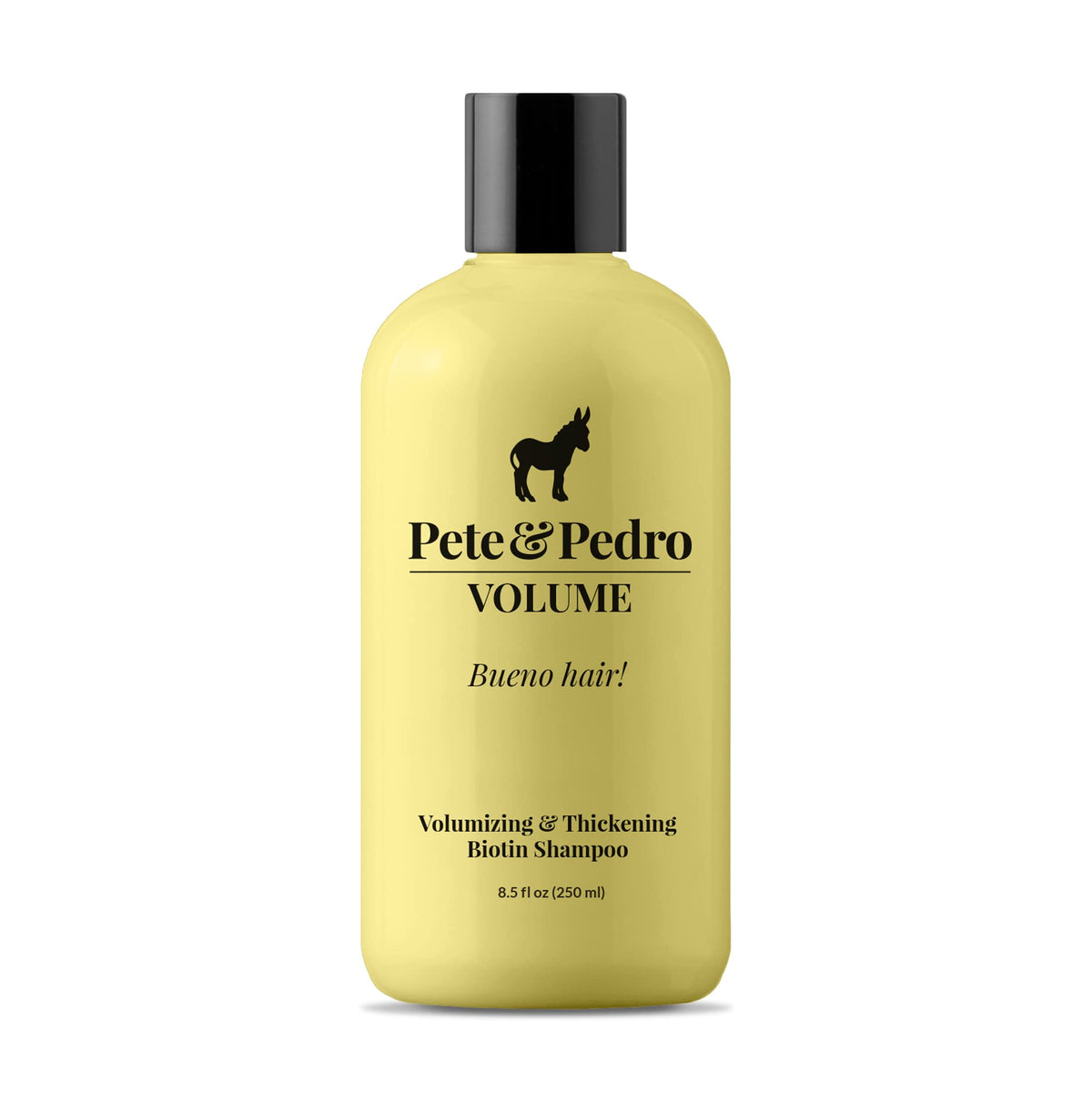 Pete y Pedro Volume Shampoo, botella; aporta volumen ligero al cabello.