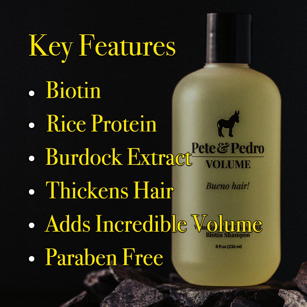 Pete y Pedro Volume Shampoo, textura más gruesa para cabello fino.