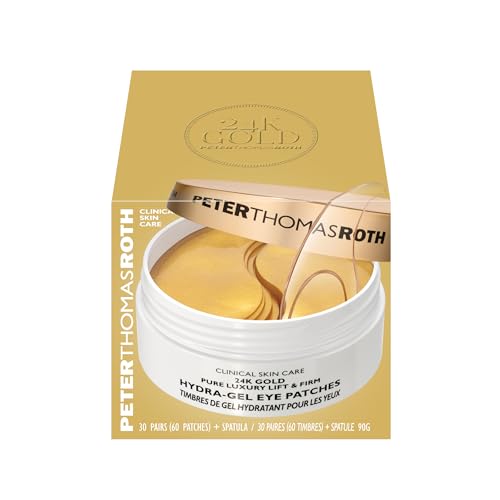 Peter Thomas Roth 24K Gold eye patches close-up on skin, soothing under-eye area.
