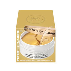 Peter Thomas Roth 24K Gold eye patches close-up on skin, soothing under-eye area.