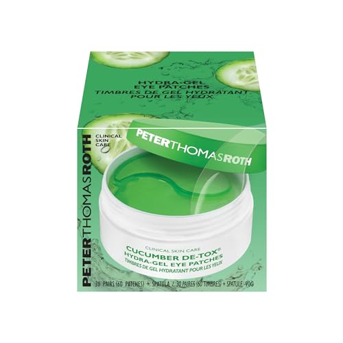 Close-up of Peter Thomas Roth cucumber detox eye patches being applied to reduce puffiness
