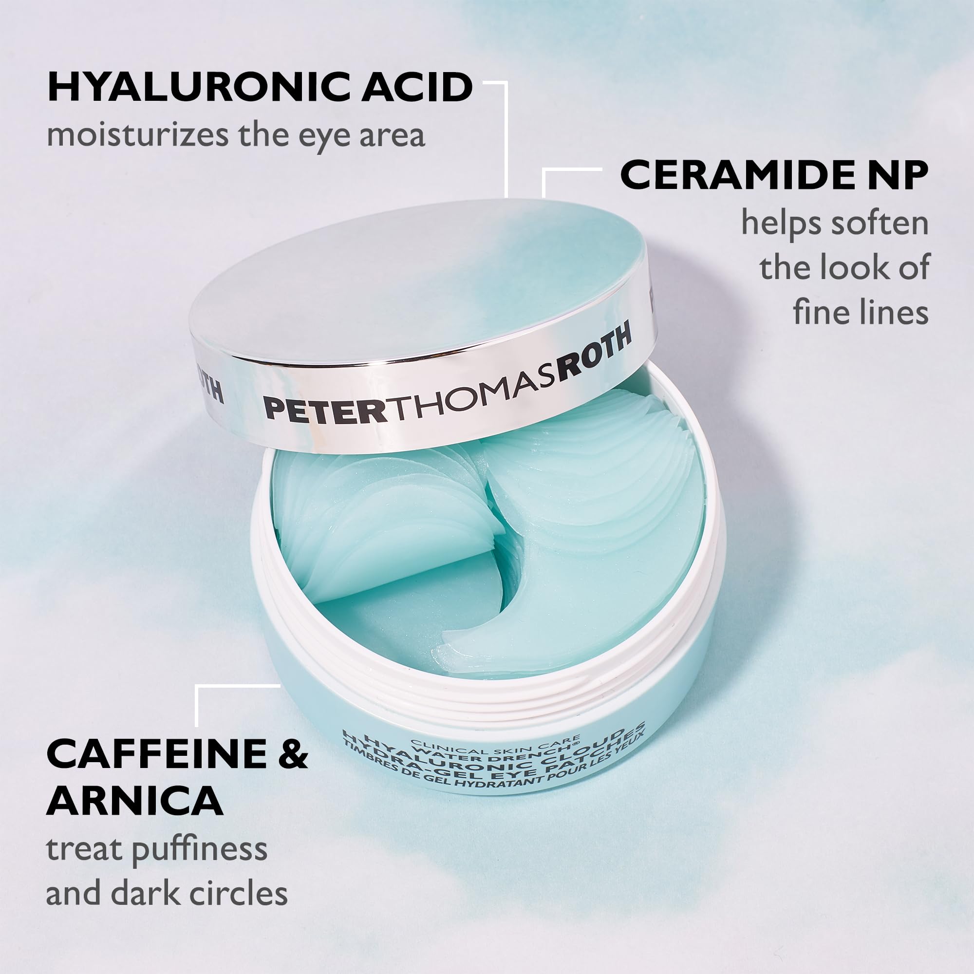 Peter Thomas Roth Eye Patches texture close-up highlights gel formula.