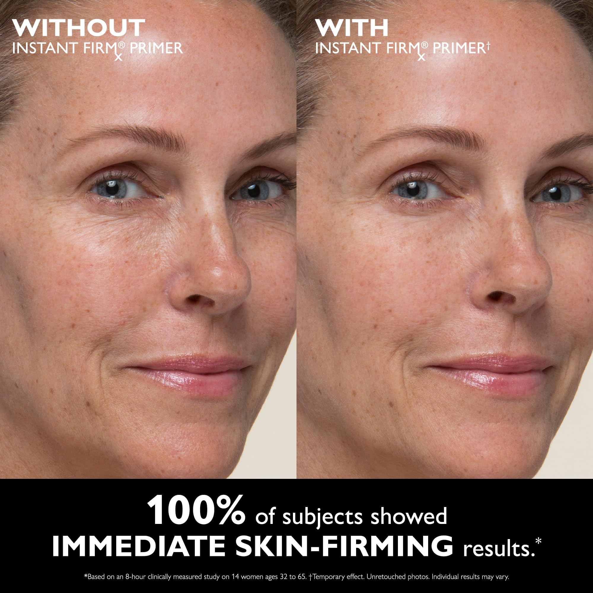 Blurred skin close-up after applying Instant FIRMx primer