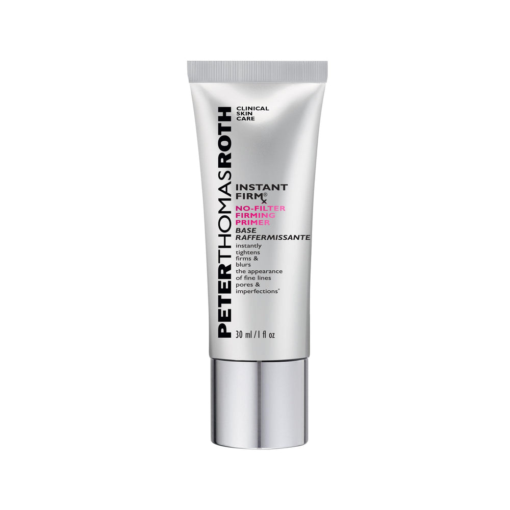 Peter Thomas Roth Instant FIRMx primer bottle close-up for smooth makeup prep