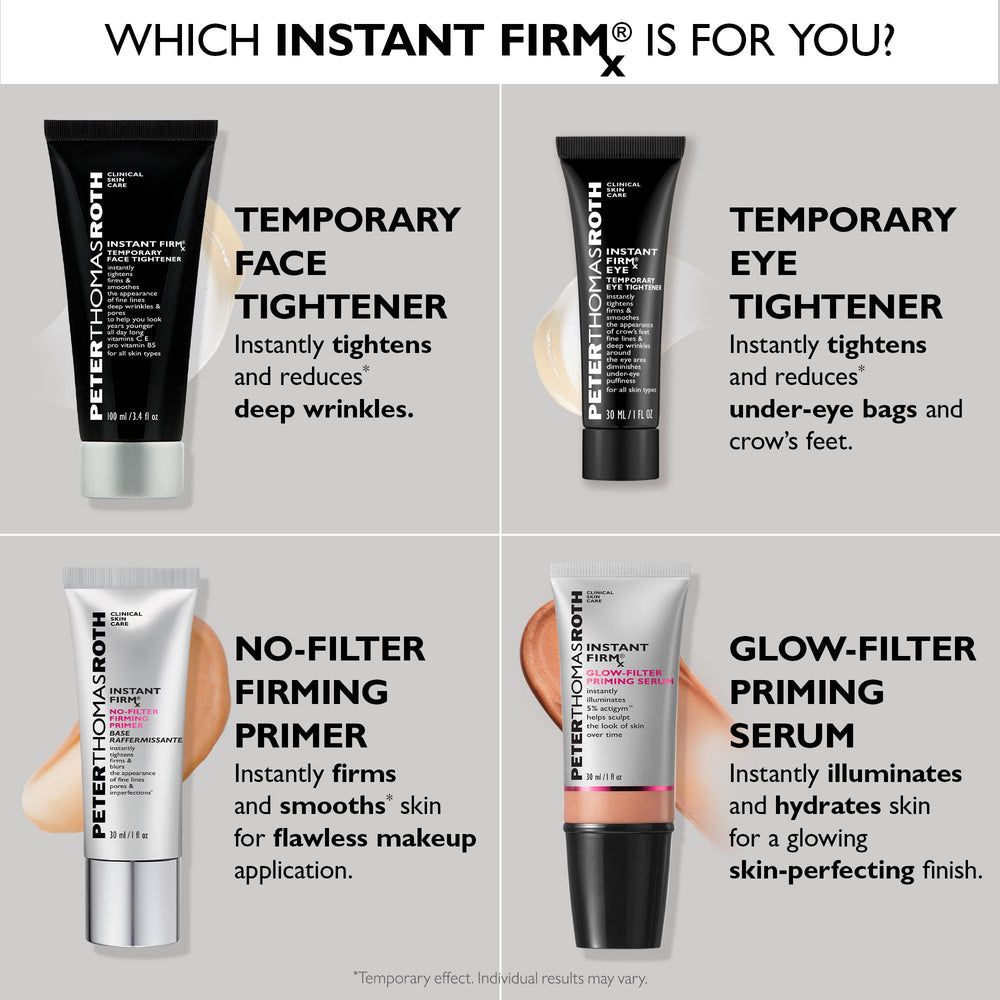 Peter Thomas Roth Instant FirmX Tightener bottle-label close-up conveys clinical-grade precision