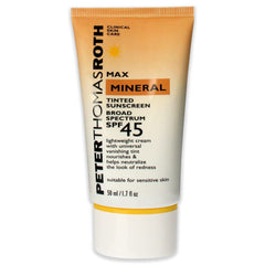 Peter Thomas Roth Max Mineral Sunscreen swatch on skin highlighting tint blending with natural undertones.