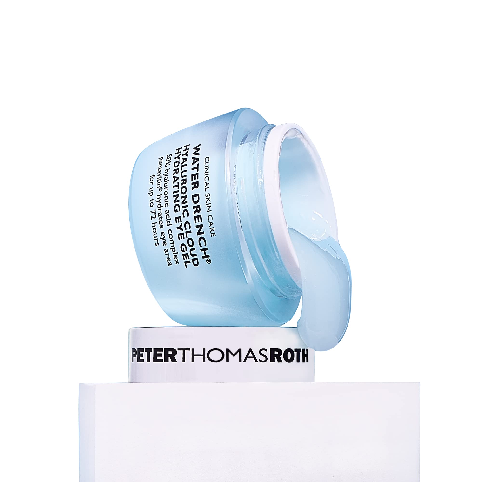 Peter Thomas Roth Water Drench Eye Gel packaging with clear dimensions for storage.