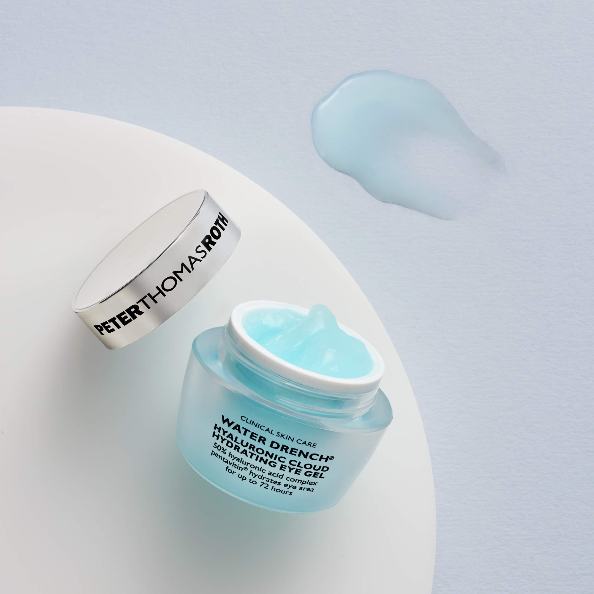 Peter Thomas Roth Water Drench Eye Gel being gently dabbed under the eye for a smooth, refreshed appearance.