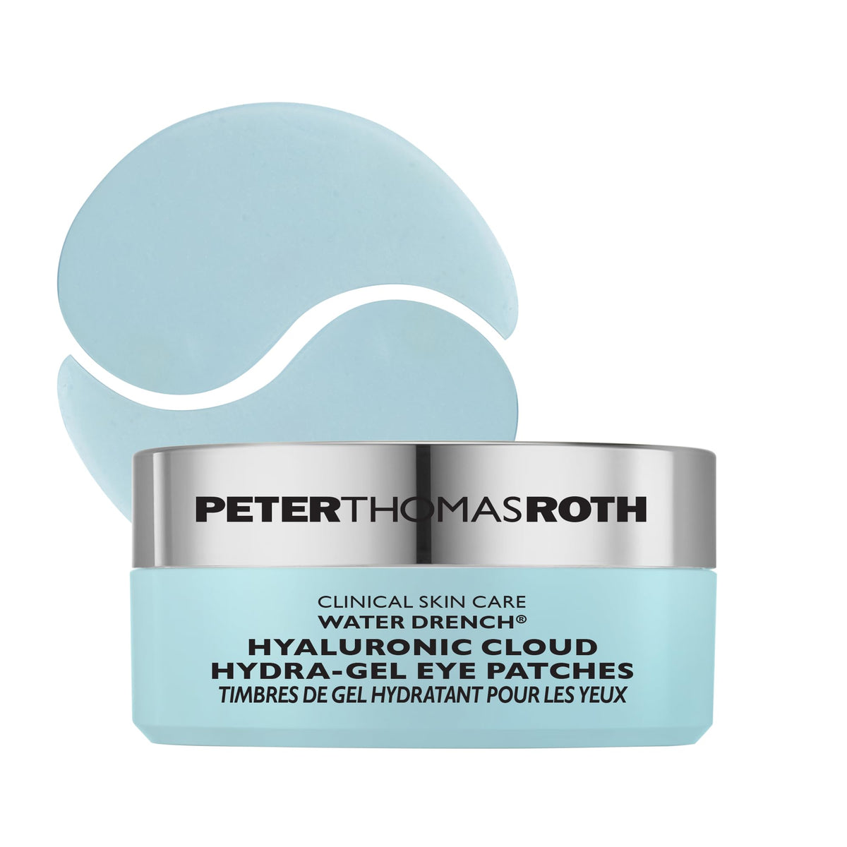 Peter Thomas Roth Water Drench eye patches show a gel texture for refreshing hydration.