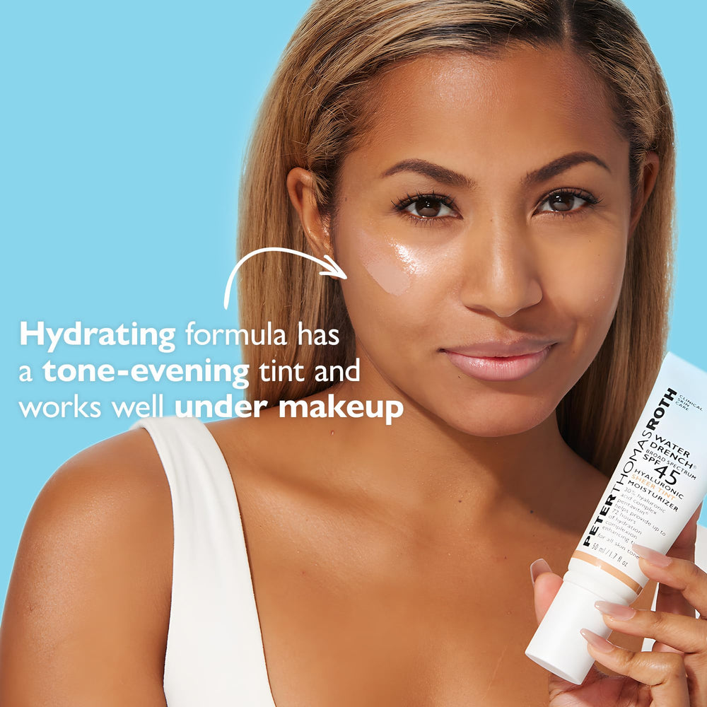 Peter Thomas Roth Water Drench showing hydrating droplets on skin