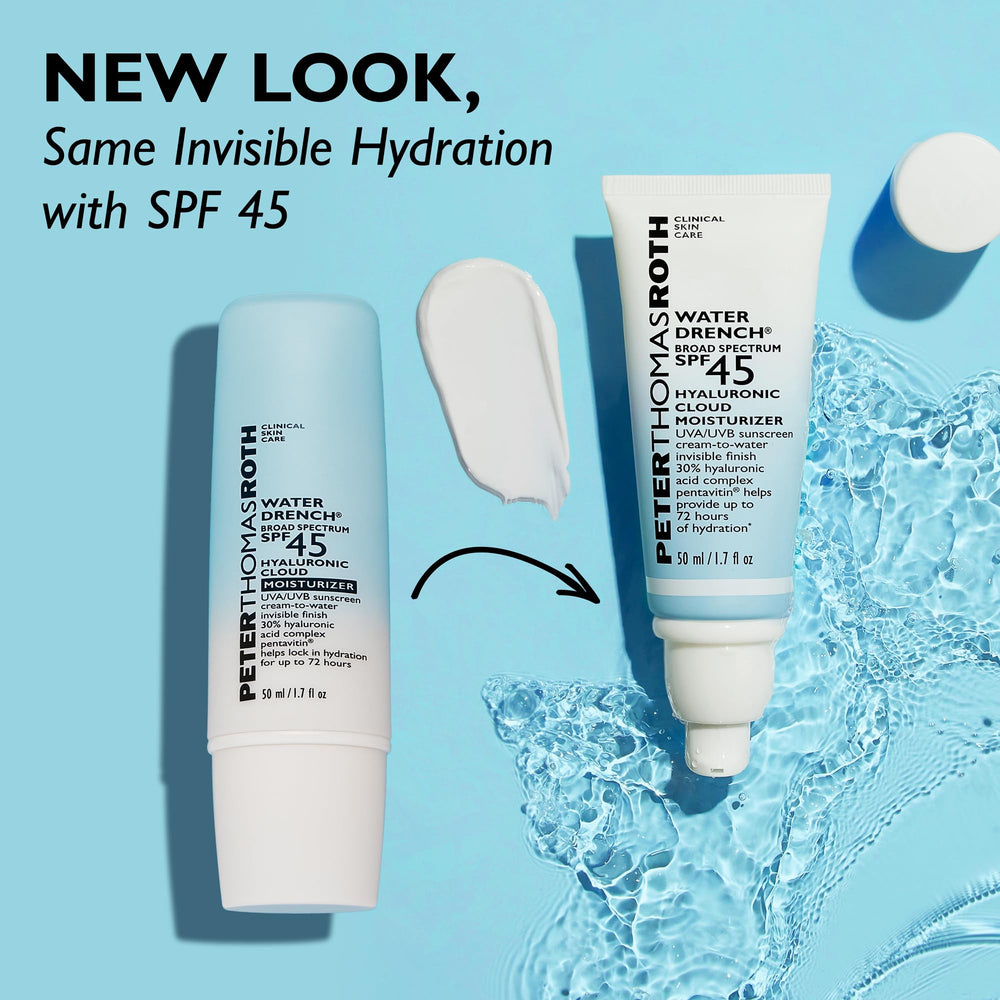 Pentavitin hydration graphic showing lasting moisture from Water Drench skincare.