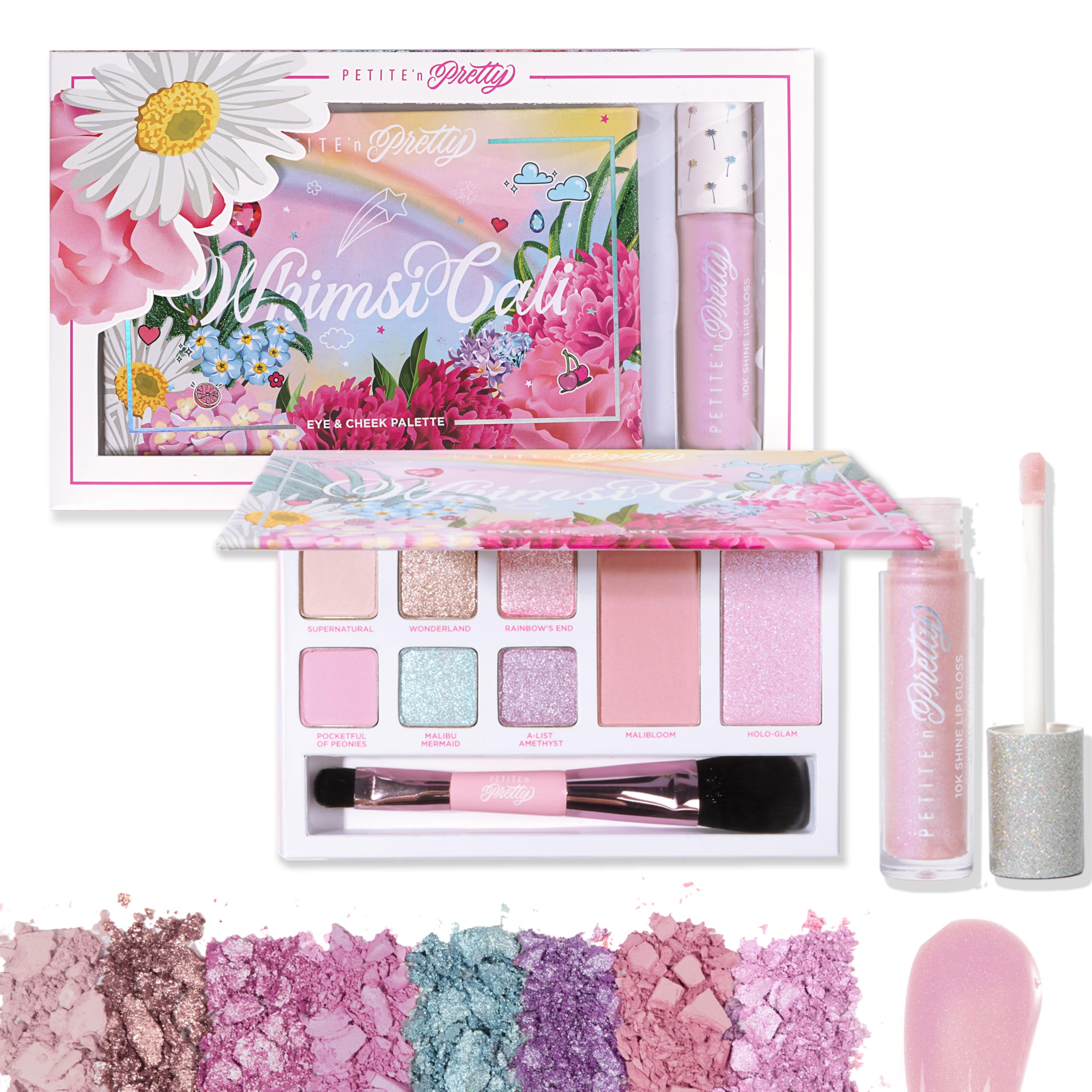 Petite 'N Pretty WhimsiCali eyeshadow palette close-up shows pastel shades for playful looks