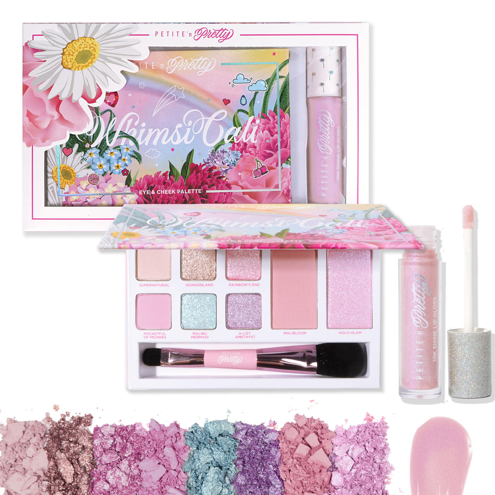 Petite 'N Pretty WhimsiCali eyeshadow palette close-up shows pastel shades for playful looks