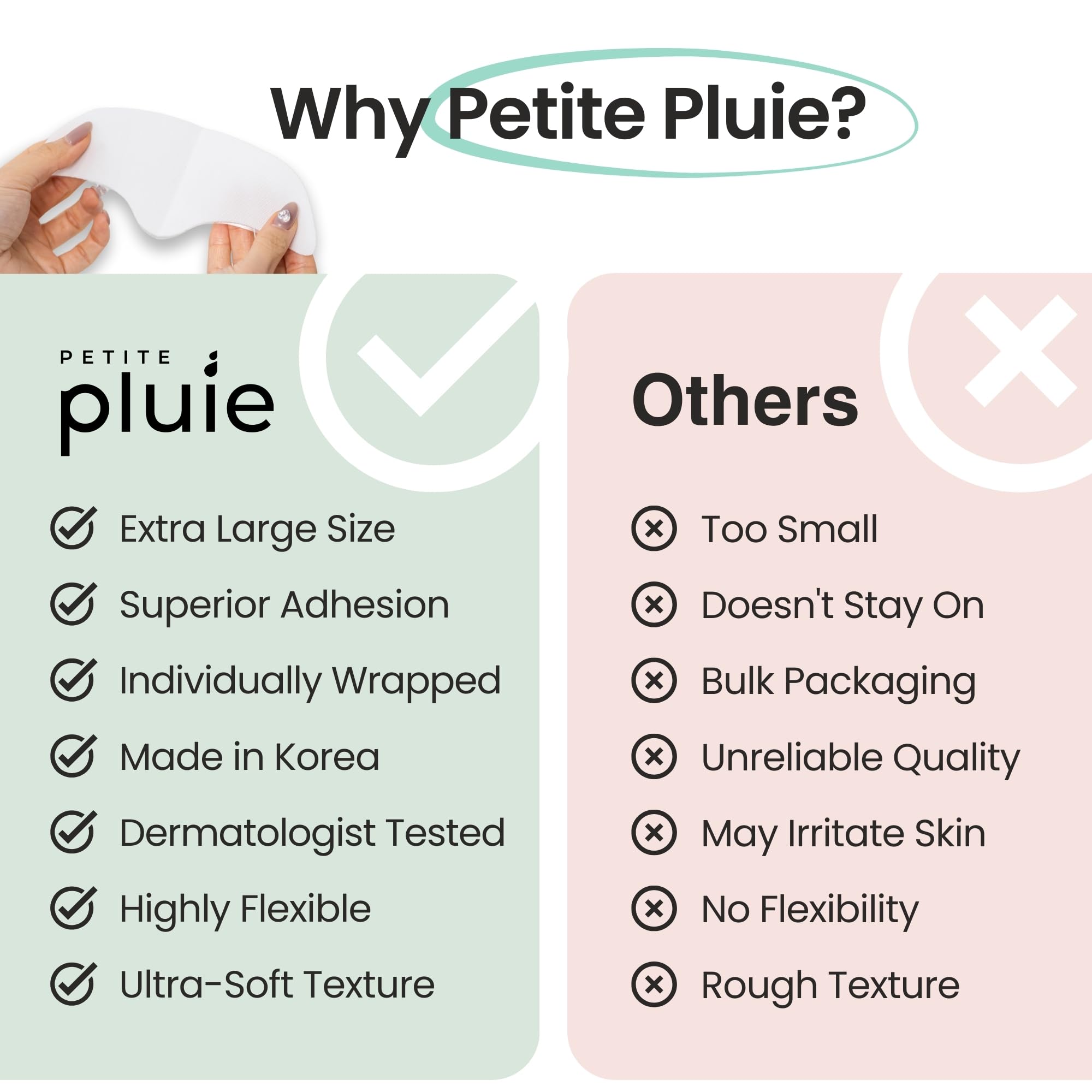 Parche Petite Pluie para frente entre cejas y cuello con cobertura amplia para líneas finas.