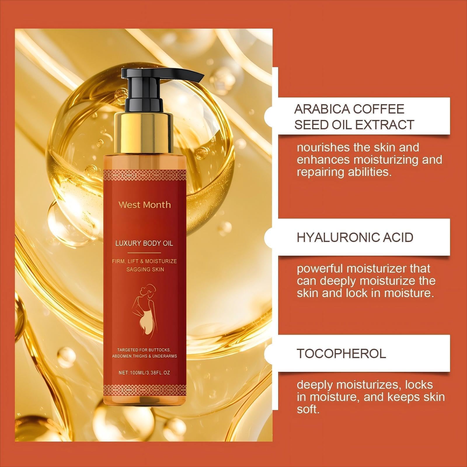 pewatul Body Firming Oil texture close-up showing lightweight, non-greasy formula ideal for daily use.