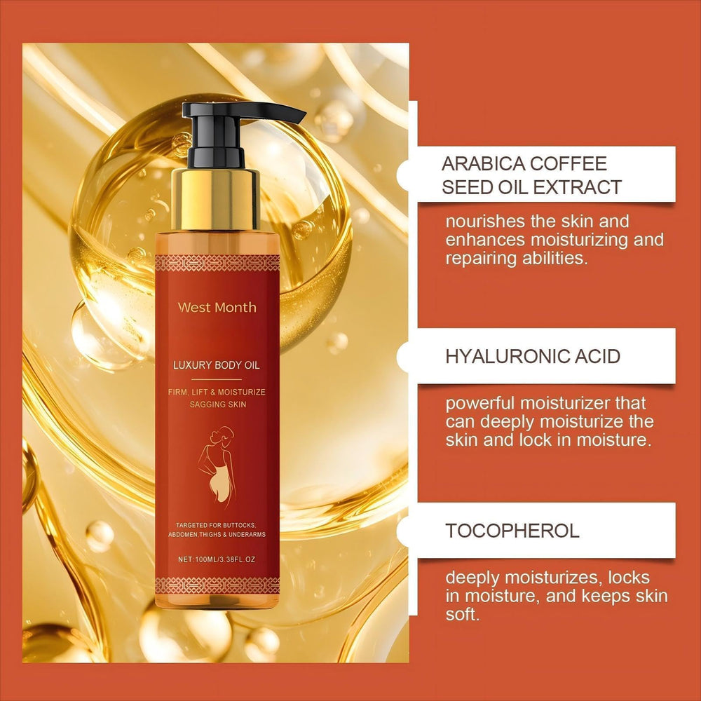 pewatul Body Firming Oil texture close-up showing lightweight, non-greasy formula ideal for daily use.