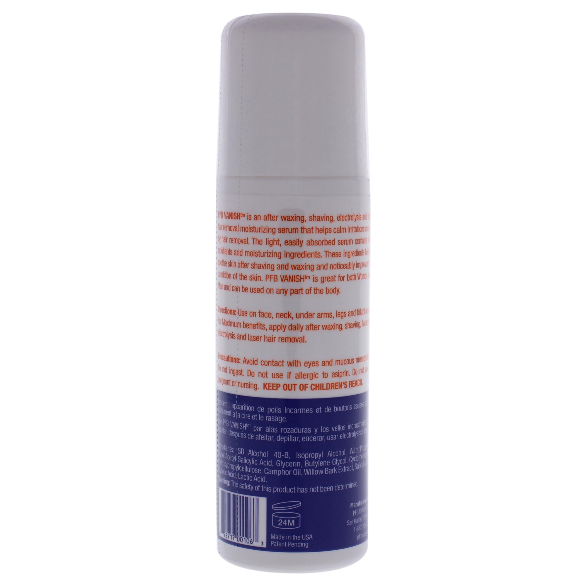 Close-up of the PFB Vanish roll-on applicator applying cooling relief.