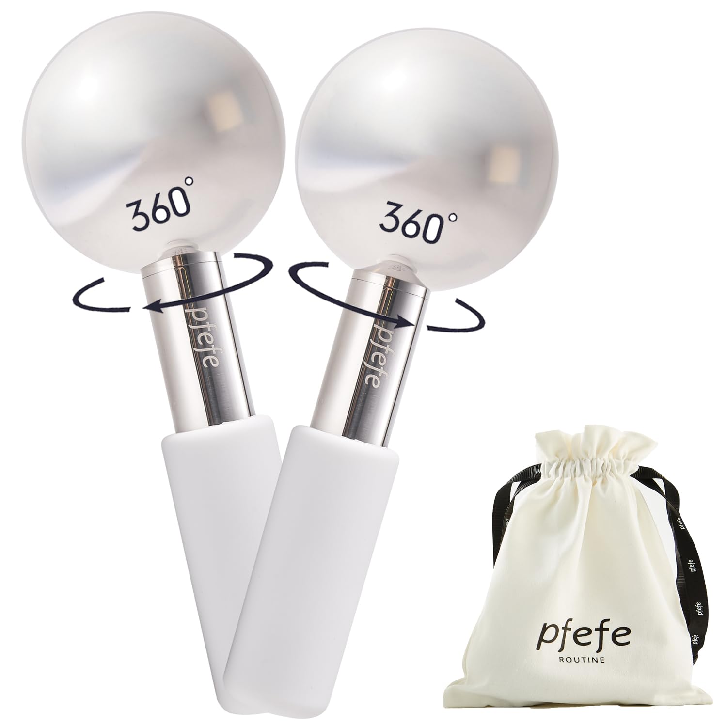 Pfefe 360 rotating ice globes glide smoothly across the face for a cooling massage