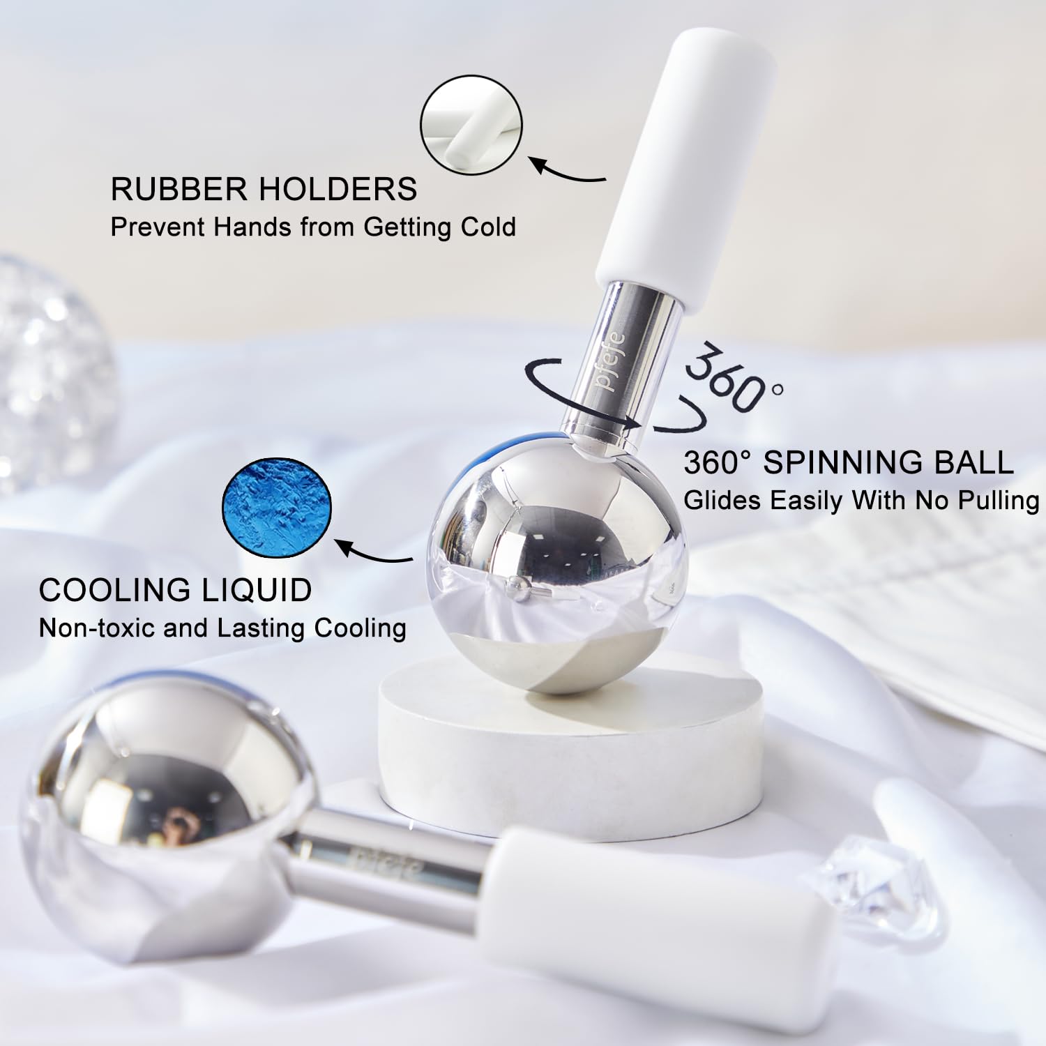 Pfefe ice globes on the eye area to reduce puffiness and tension