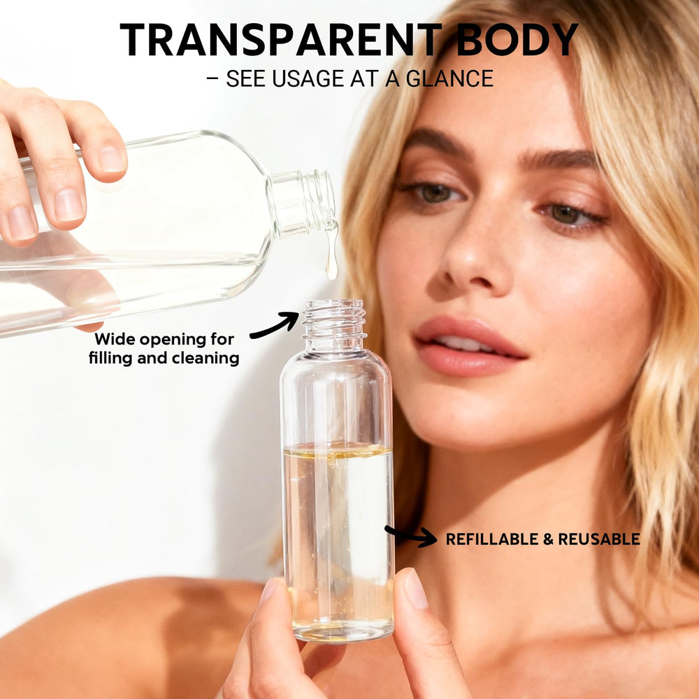 Pfesuqo clear transparent travel bottles show contents at a glance.