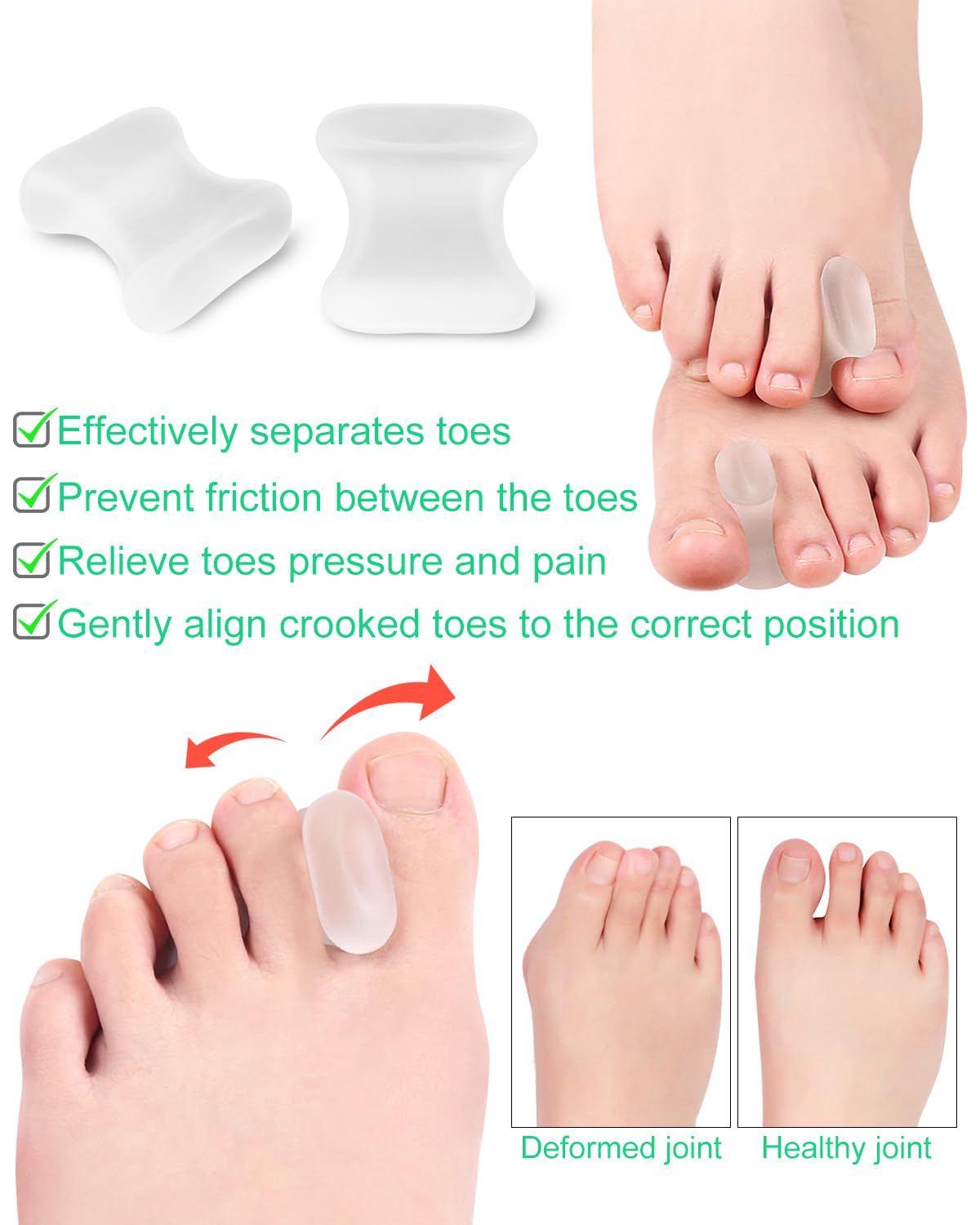 PGRODE bunion spacers worn inside shoes for comfortable toe spacing.