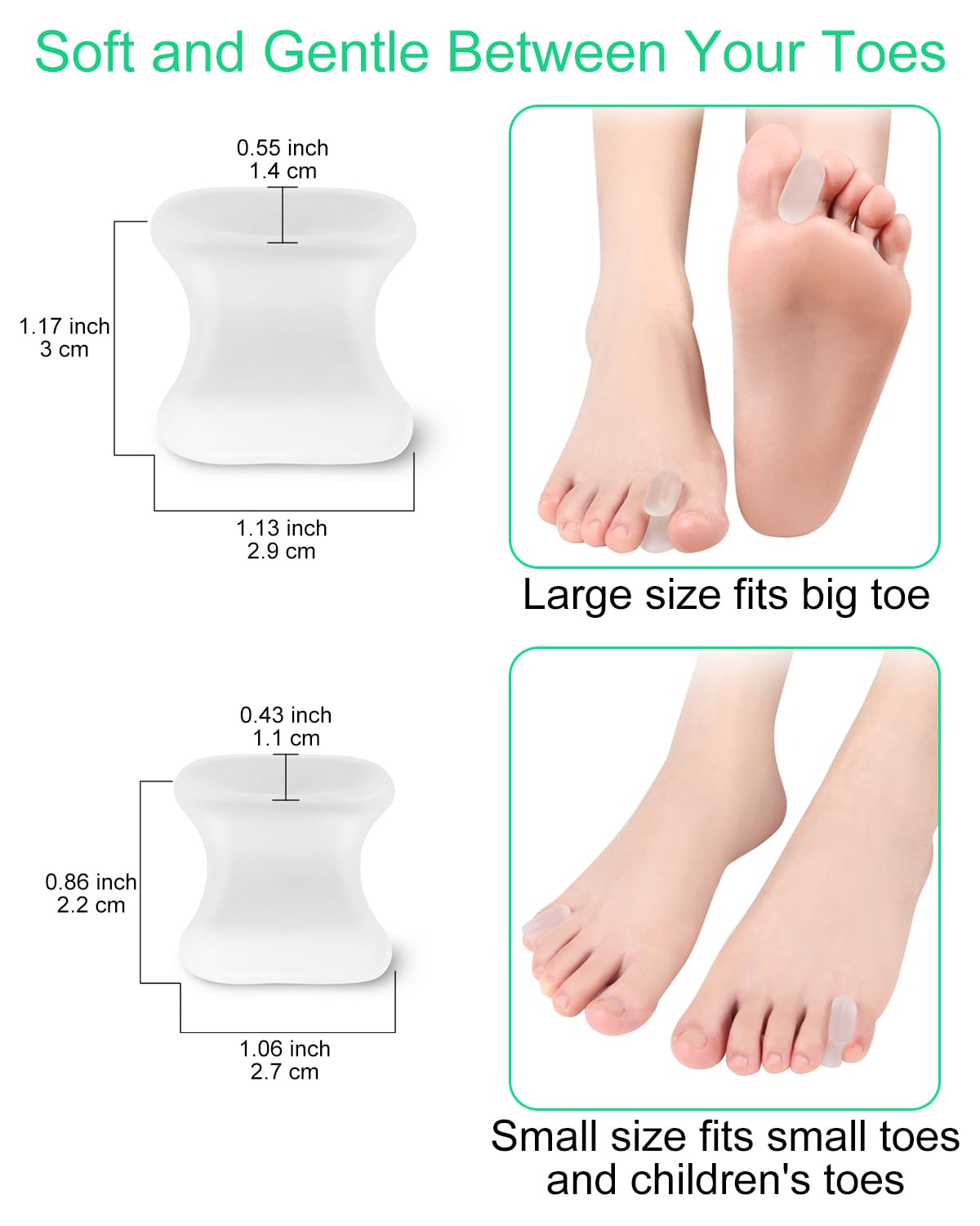 Large-size PGRODE toe spacers ready for big toes during daily wear.