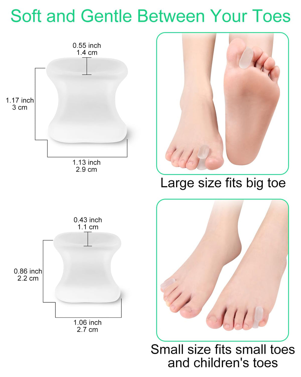 Large-size PGRODE toe spacers ready for big toes during daily wear.