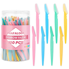 Phafaloop 100 pack eyebrow razors in four colors for easy personal grooming.