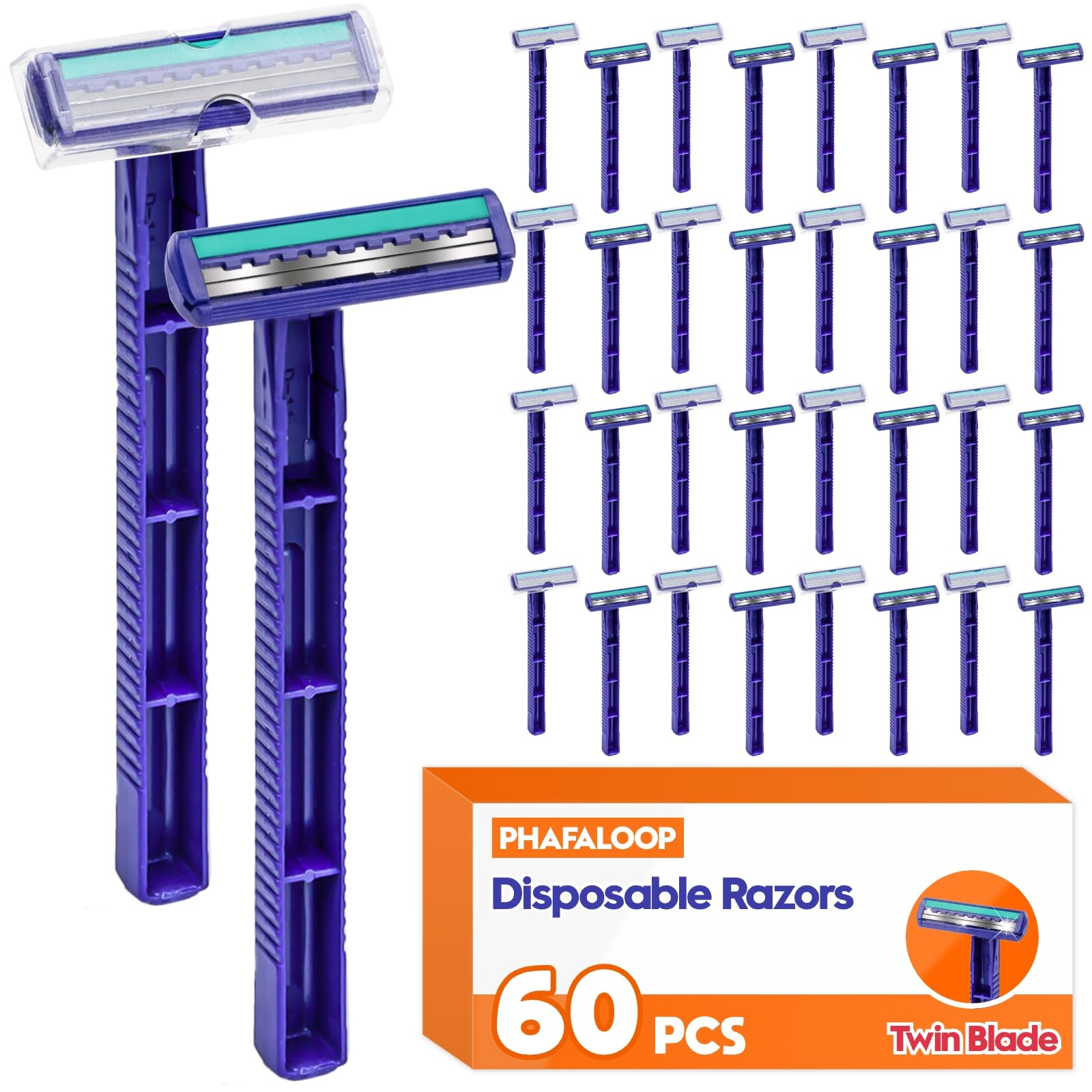 Phafaloop twin blade bulk 60-pack for hotel and dorm supplies offering cost savings.