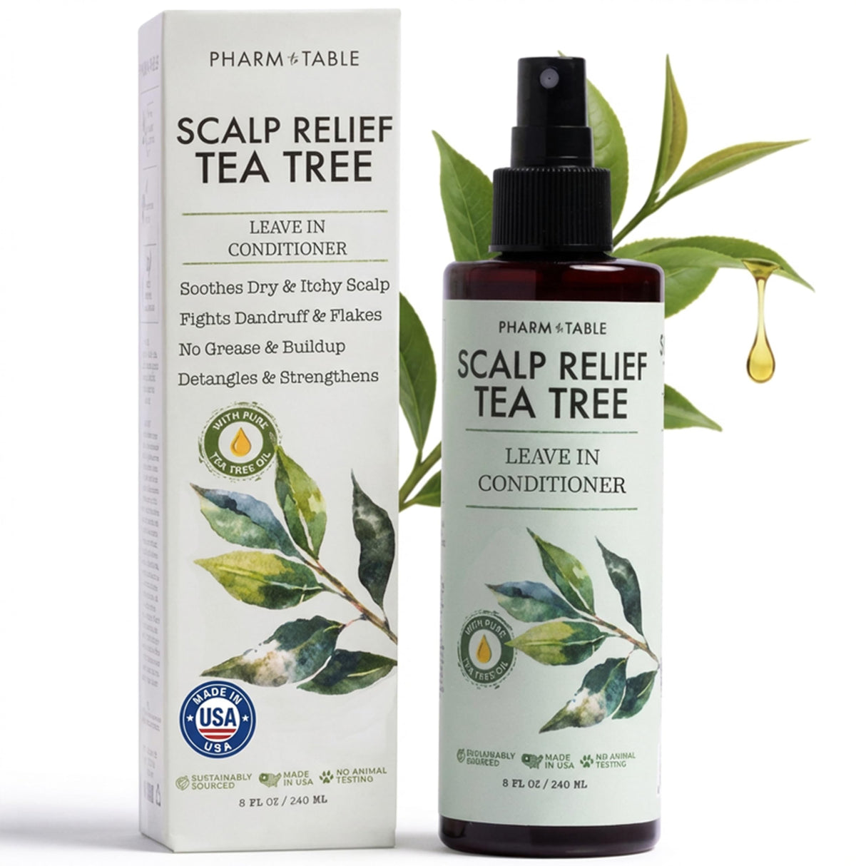 PHARM TO TABLE Acondicionador sin enjuague arbol de te para cabello suave y desenredado
