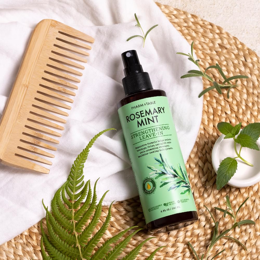 PHARM TO TABLE leave-in conditioner bottle close-up showing lightweight hydration for hair