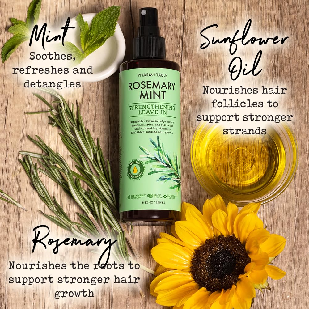 PHARM TO TABLE spray bottle pump with rosemary and mint for scalp support