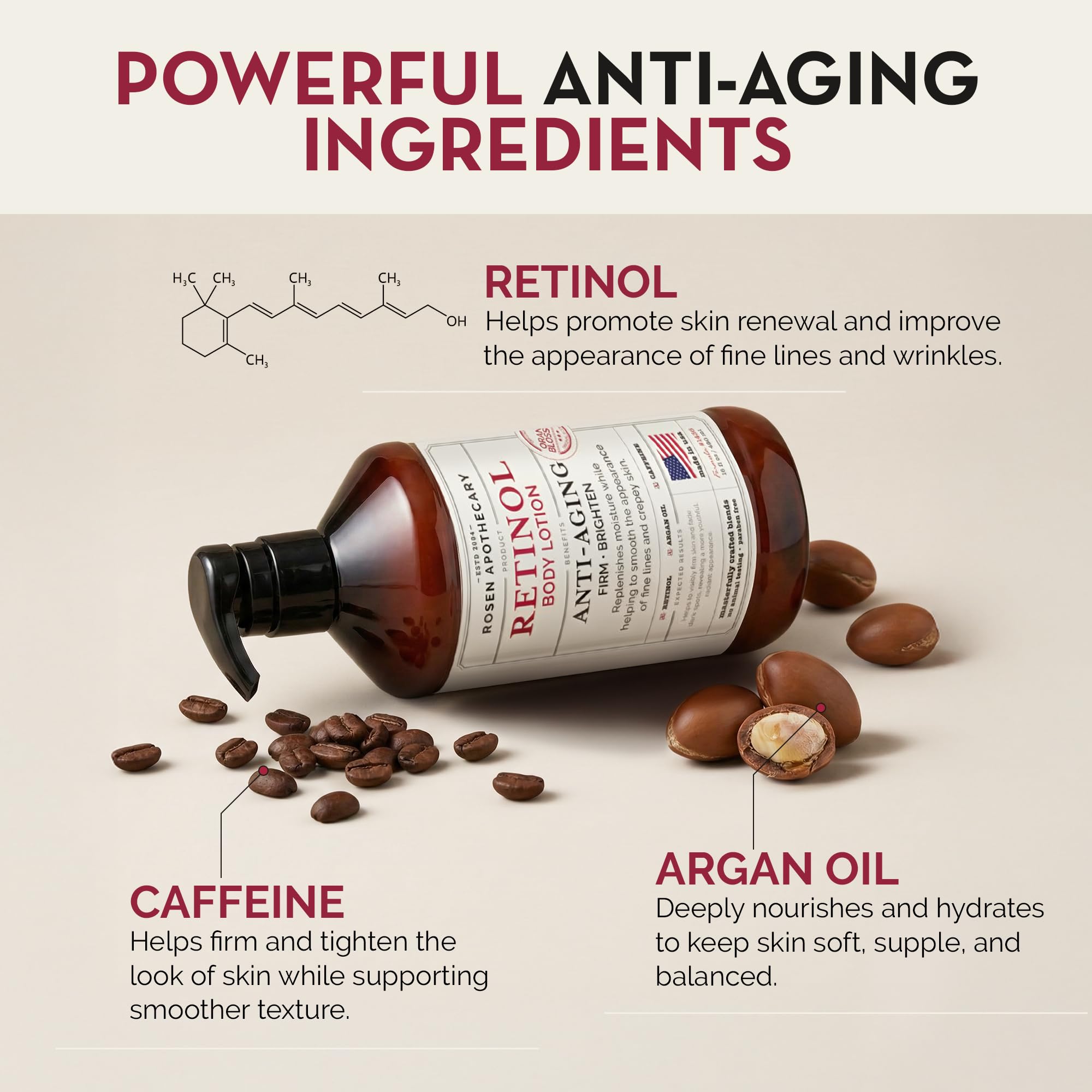 Ingredientes clave retinol cafeína argán de Rosen Apothecary
