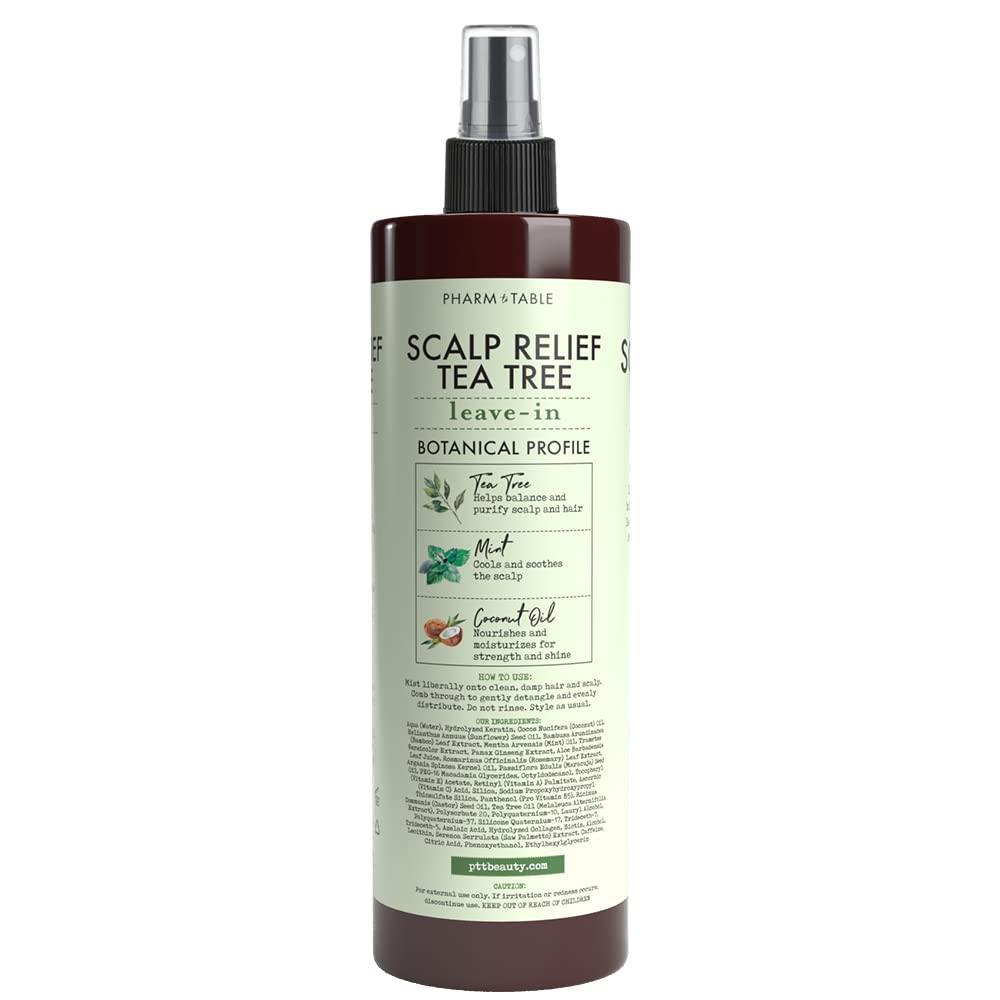 PHARM TO TABLE Tea Tree scalp care routine displayed on shelf.