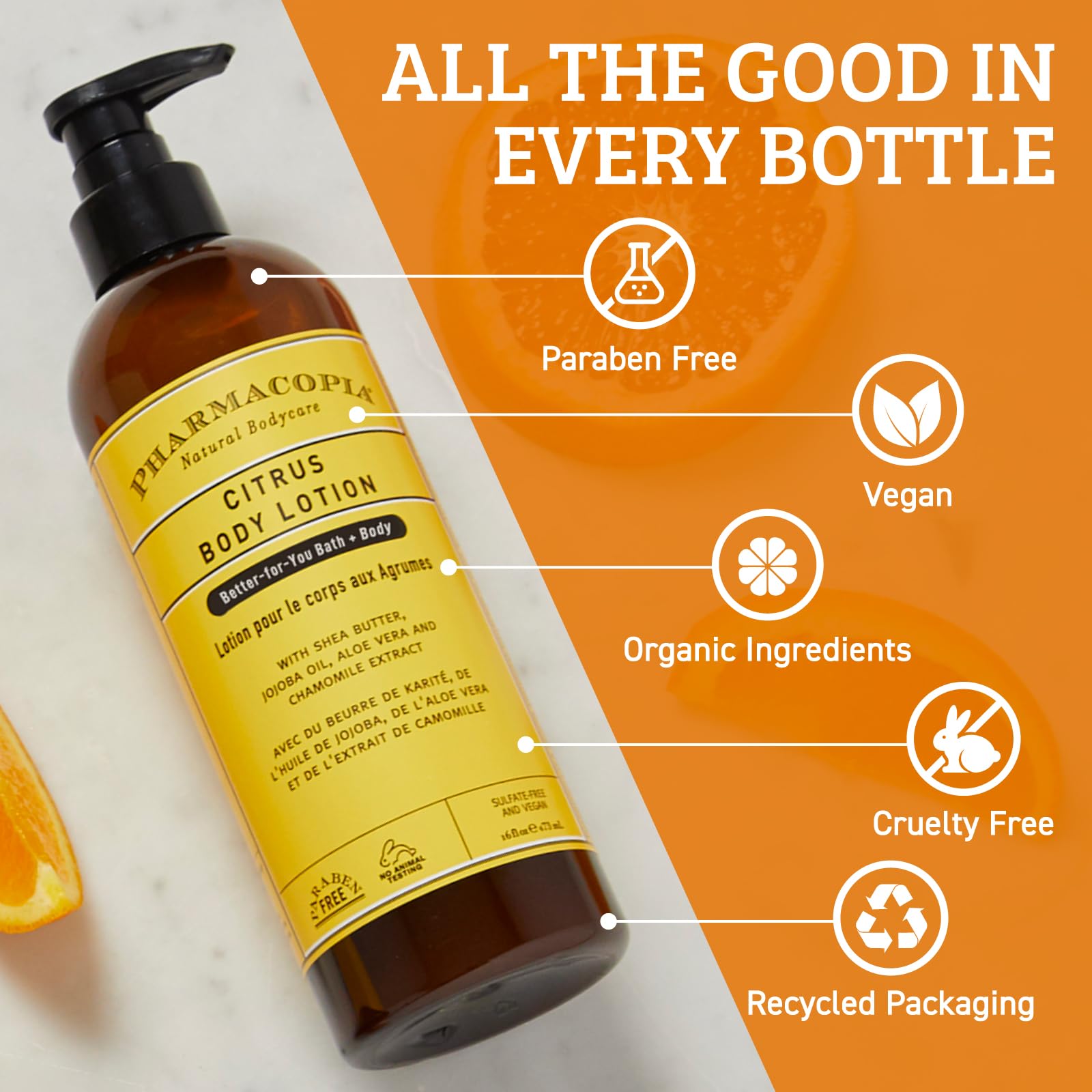Pharmacopia Citrus Body Lotion aloe vera visuals suggest soothing hydration