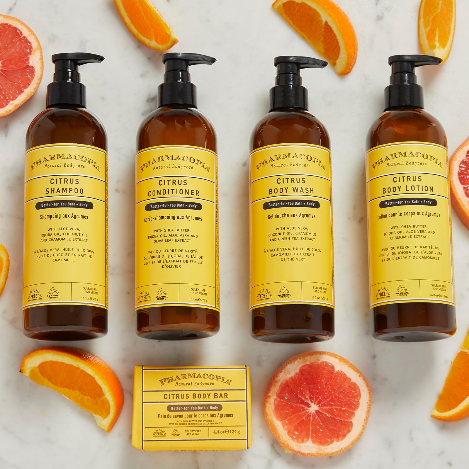 Pharmacopia Citrus Body Lotion packaging made from 100% PCR plastic
