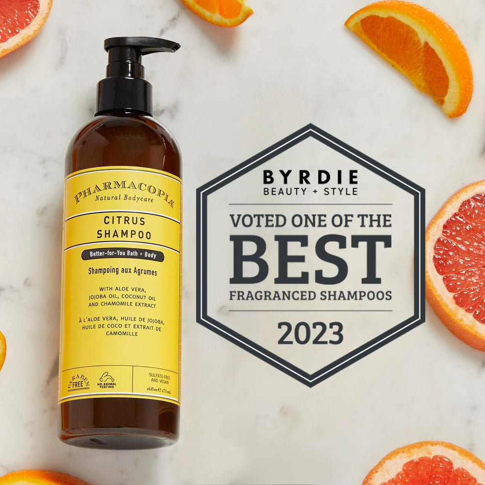 Pharmacopia Citrus Shampoo ingredients aloe vera highlighted for soothing hydration