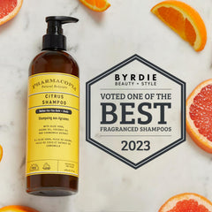 Pharmacopia Citrus Shampoo ingredients aloe vera highlighted for soothing hydration