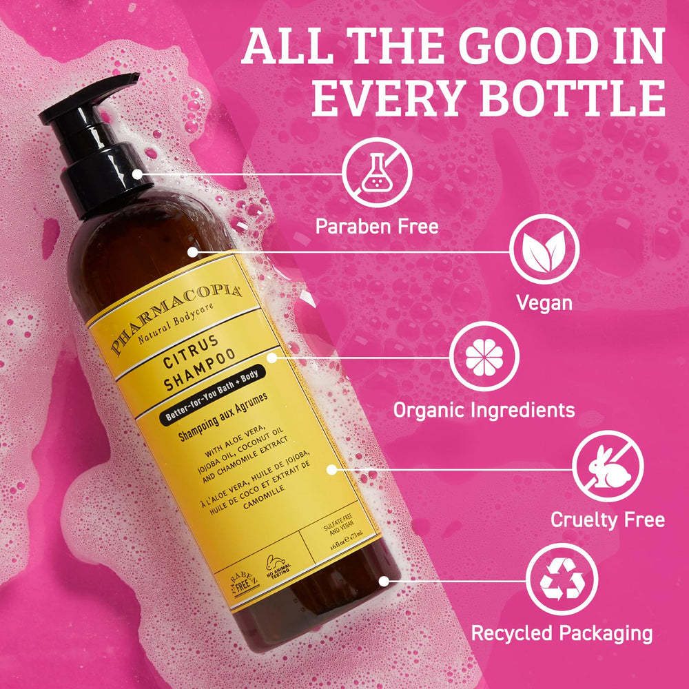 Pharmacopia Citrus Shampoo ingredients coconut oil emphasizing deep conditioning
