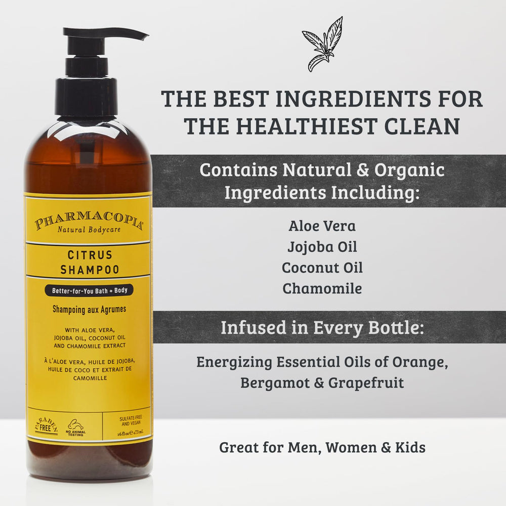 Pharmacopia Citrus Shampoo ingredients jojoba oil showcasing lightweight moisture