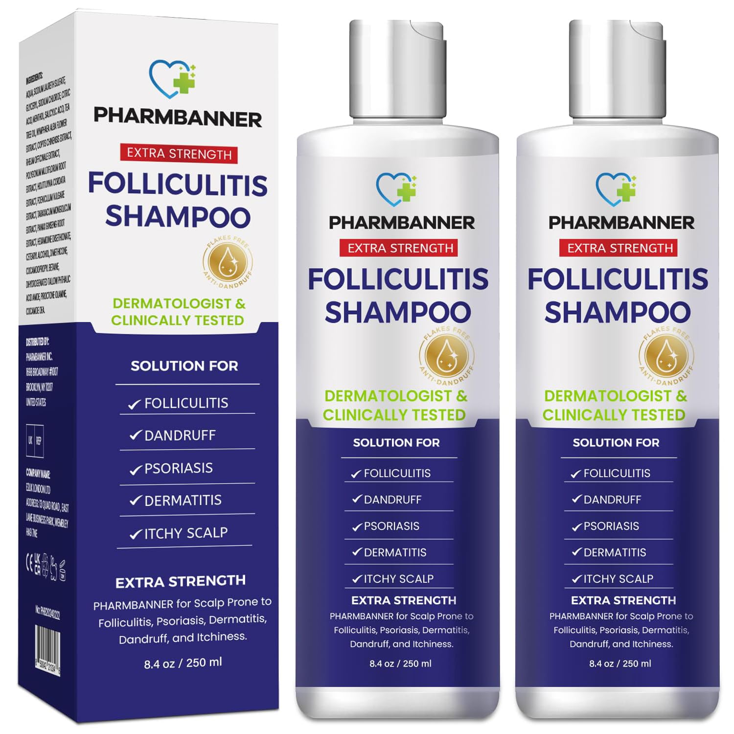 PHARMBANNER Anti-Fungal Shampoo bottle front showing gentle scalp care for itchy skin