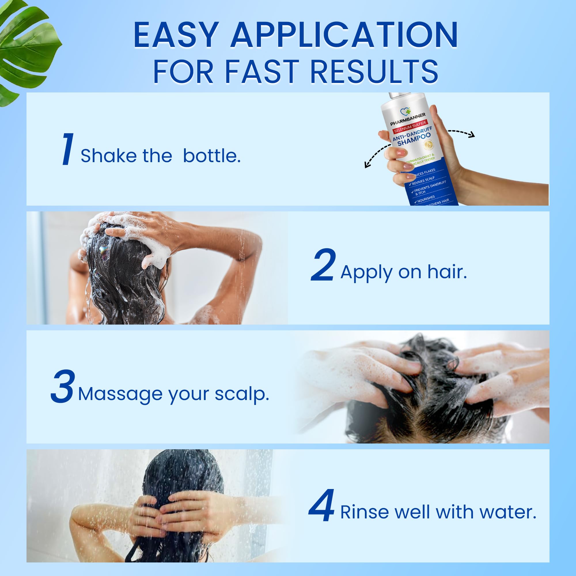 PHARMBANNER daily-use shampoo on display promotes easy, regular scalp care.