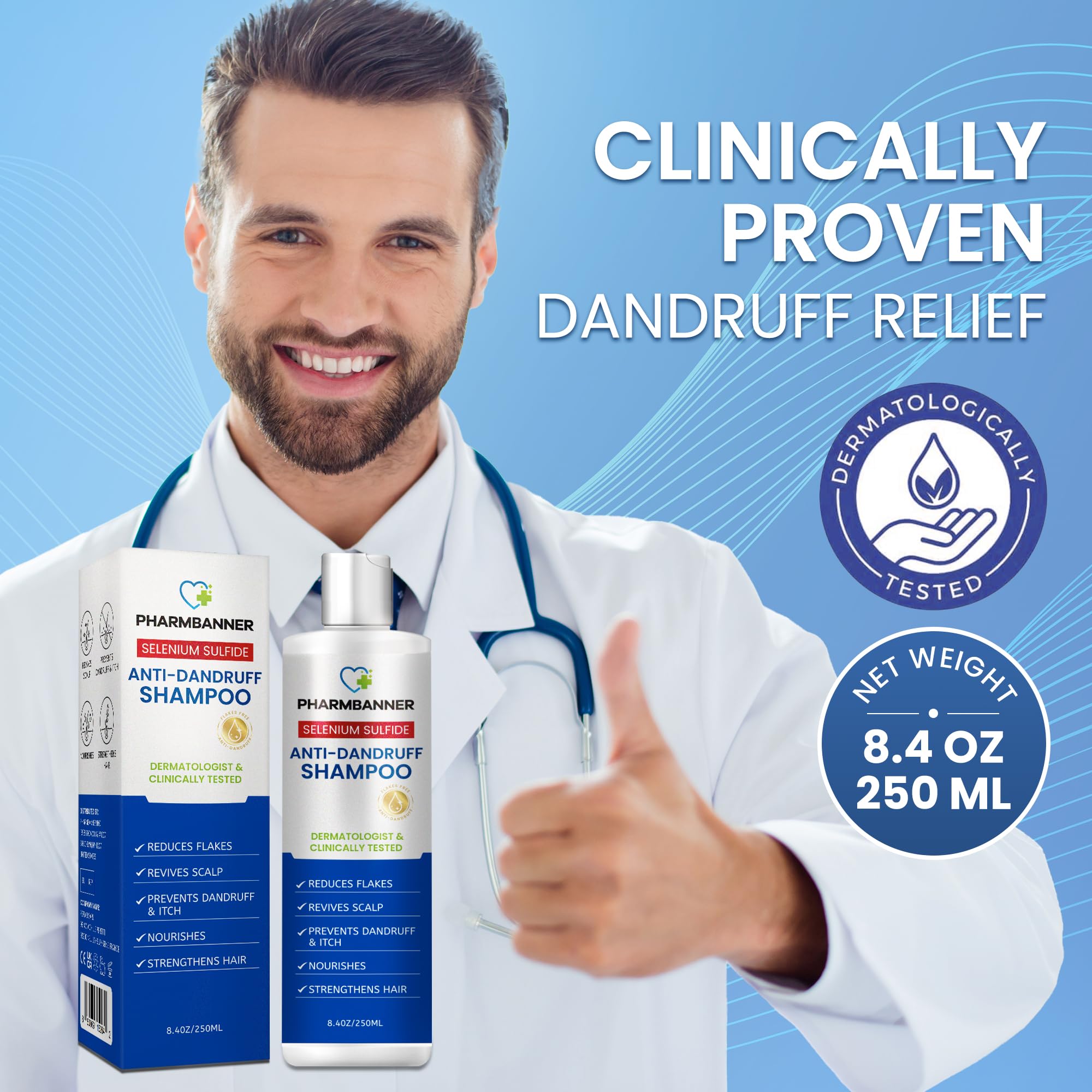 PHARMBANNER bottle showcases menthol's cooling sensation for a refreshed scalp.