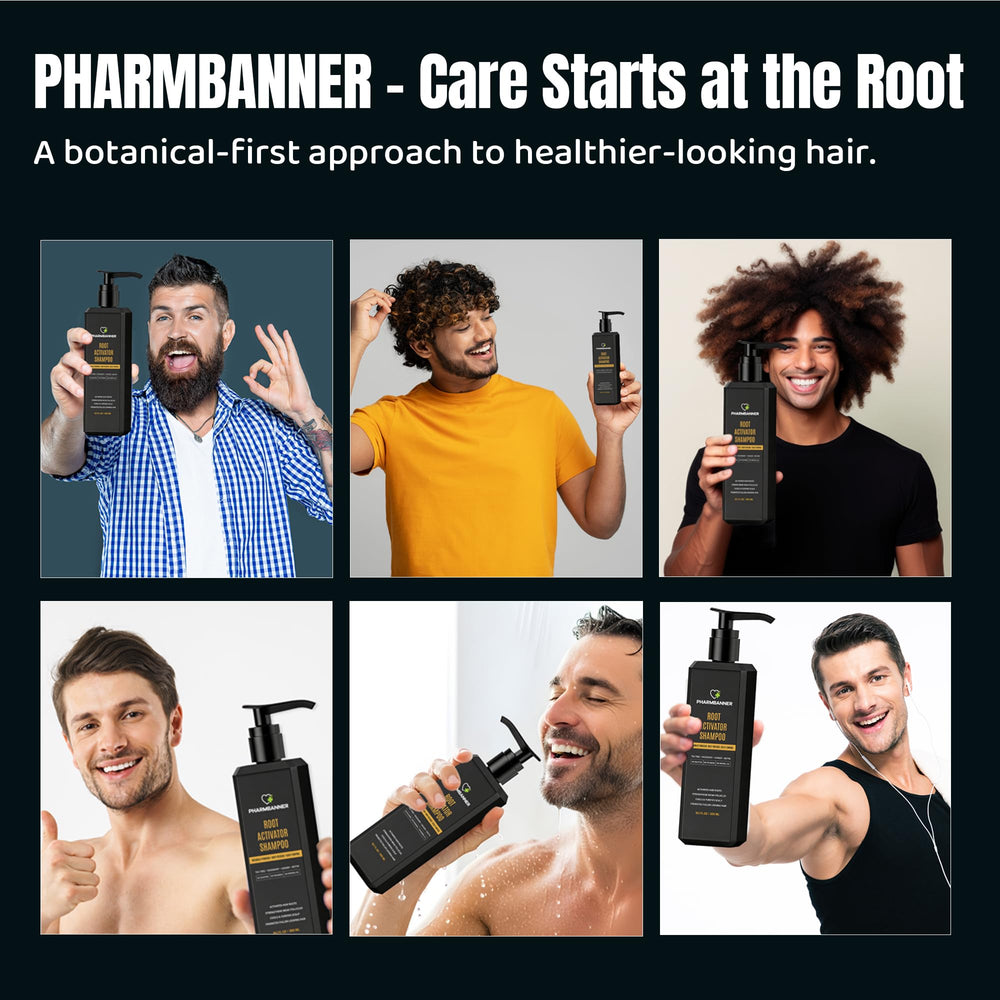 PHARMBANNER Root Activator Shampoo for Men cooling effect captures menthol freshness on scalp.