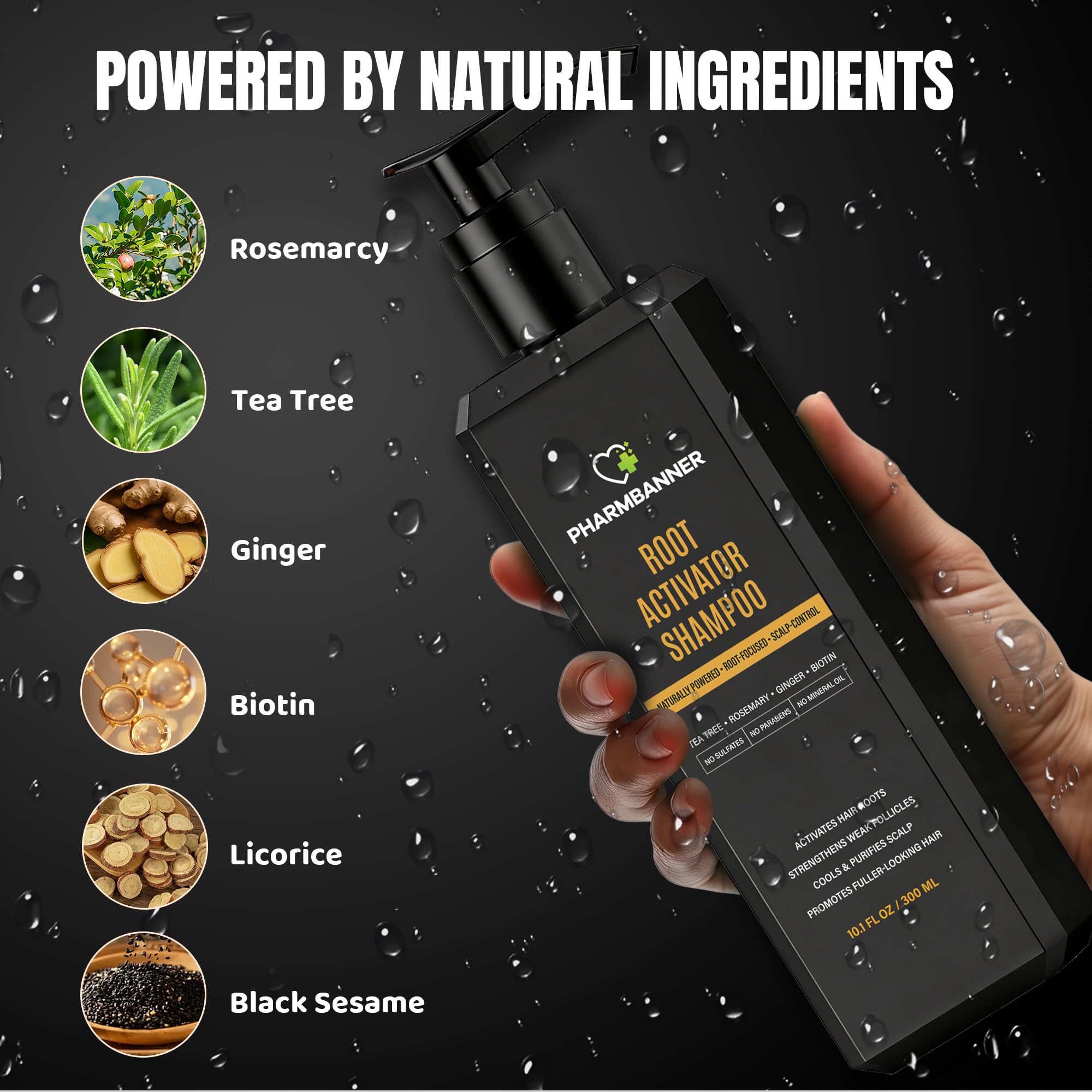 PHARMBANNER Root Activator Shampoo for Men foam dispense demonstrates easy daily use.