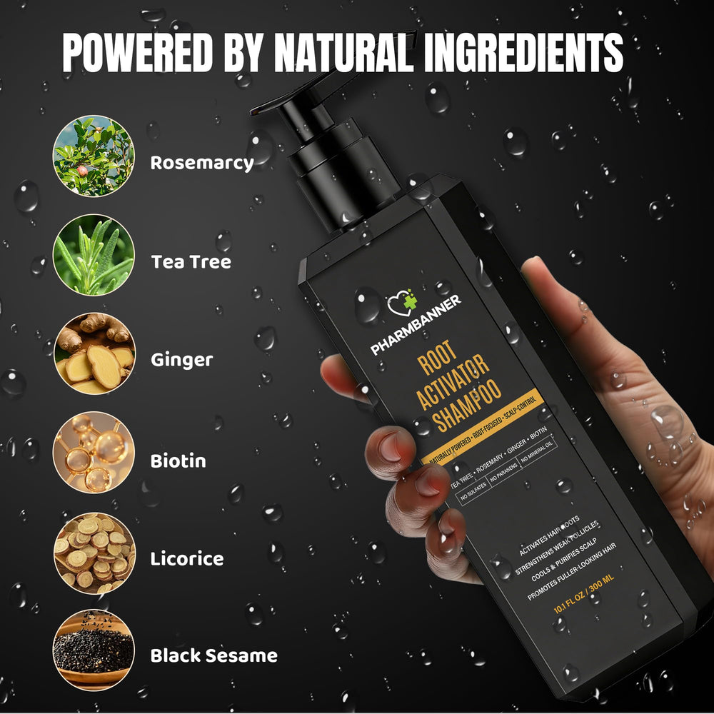 PHARMBANNER Root Activator Shampoo for Men foam dispense demonstrates easy daily use.