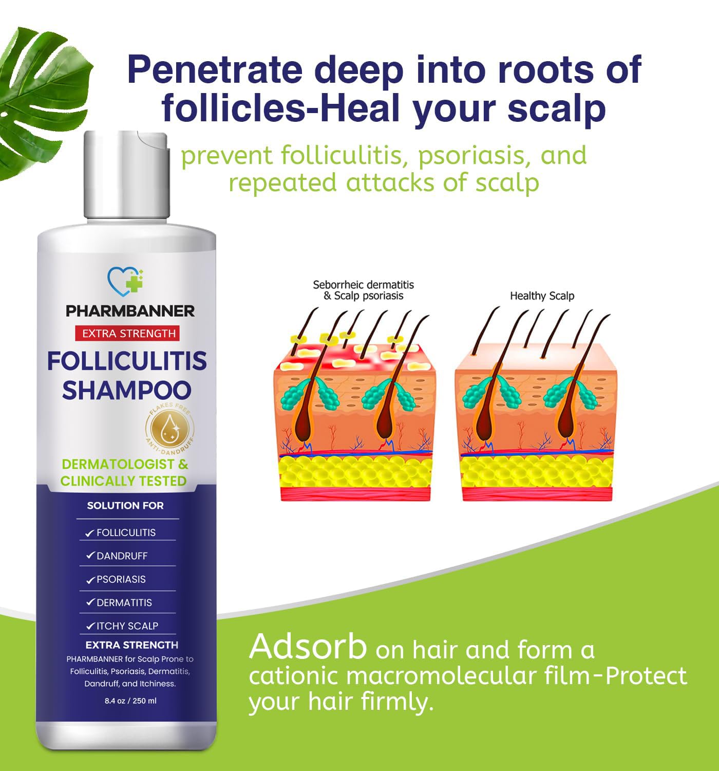 PHARMBANNER scalp-application image emphasizes 3–5 minute absorption for better effectiveness.